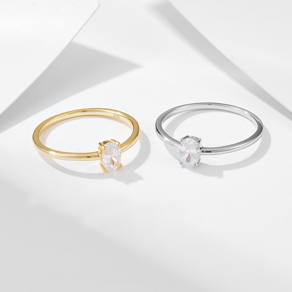 Single Zircon Sterling Silver Ring Geometric Oval Zircon Ring Jewelry