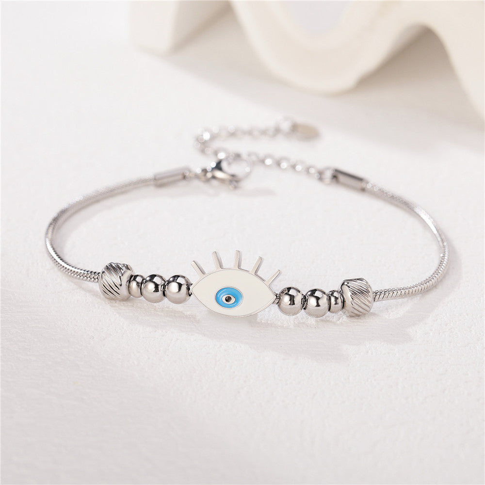 Planderful Beaded Titanium Steel Bracelet For Women Protective Eye Charm Elegant Everyday Jewelry