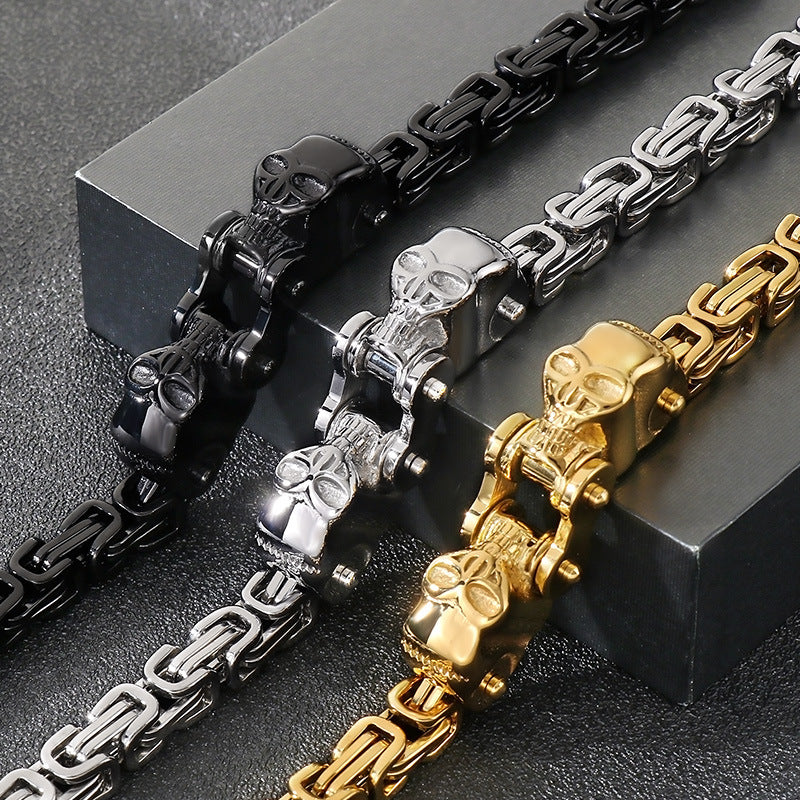 Planderful Titanium Skull Imperial Chain Mens Bracelet