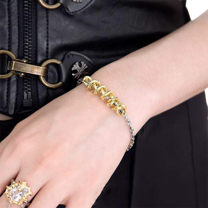 Planderful Jewelry Twisted Gold And Silver Titanium Steel Necklace For Men And Women