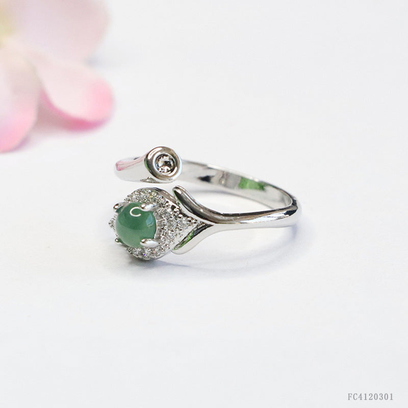 Blue Water Jadeite Leaf 5 mm Ring