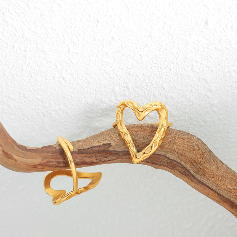 Golden Heart Titanium Steel Ring - Unique Niche Design Hand Jewelry