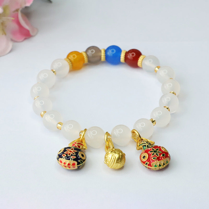 Chalcedony and Swallow Enamel Bracelet