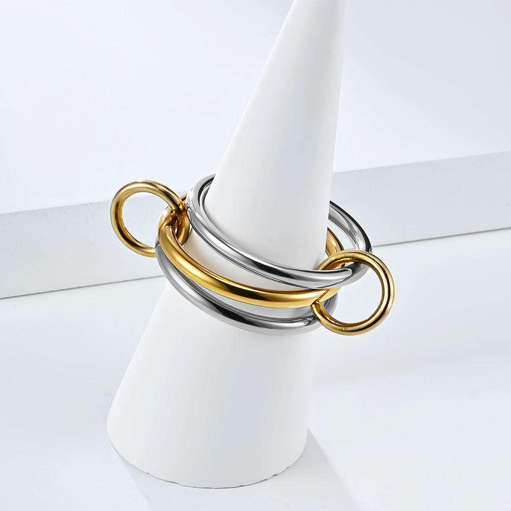 Planderful Stacking Ring Three Layer Titanium Steel For Women High End Fashion Jewelry