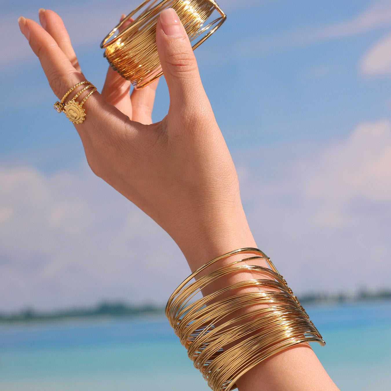 Planderful Stainless Steel Layered Arm Ring Bracelet Punk