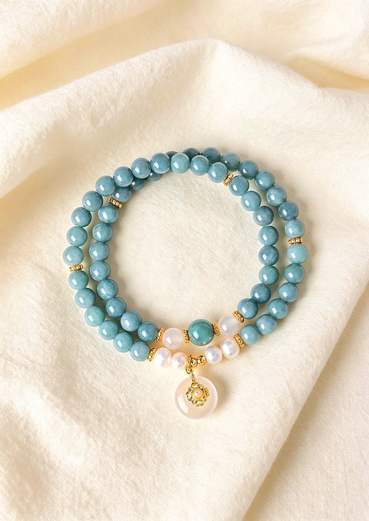 Agate Jadeite Jade Double-Wrap Bracelet