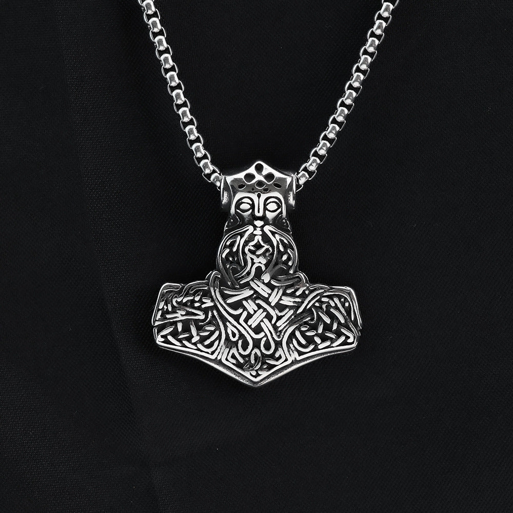 European And American Jewelry Wholesale Titanium Steel Men's Pendant Necklace Retro Viking Raytheon Hammer