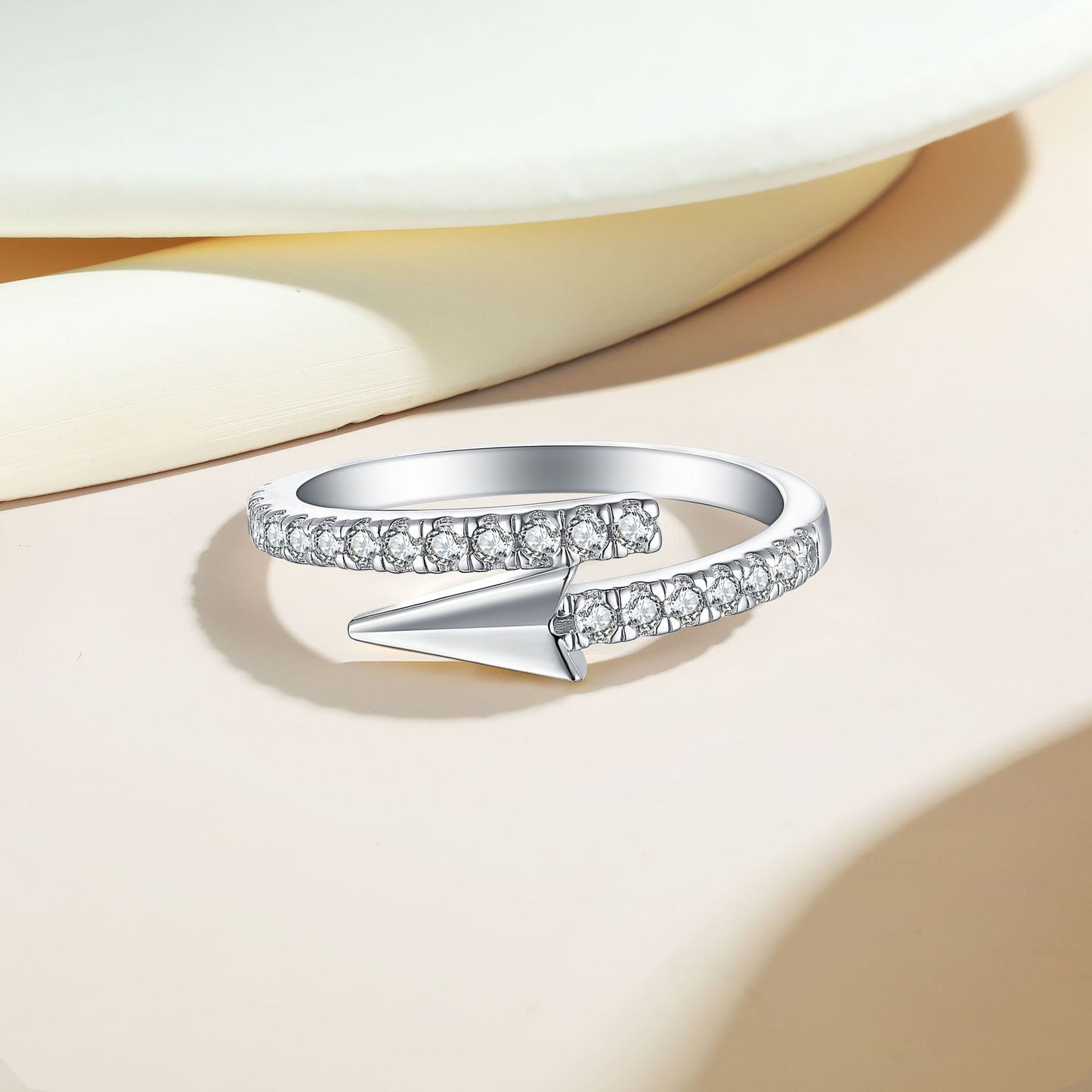 Planderful S925 Sterling Silver Arrow Open Ring For Women With Zircon In Elegant Niche Design