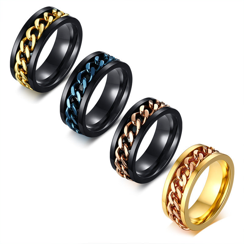 Chain Rotating Stainless Steel Internet Celebrity Ring for Men