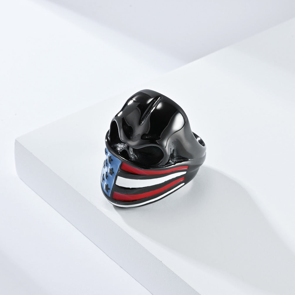 Planderful Titanium Steel Ring For Men Bold Skull Stars And Stripes Statement Accessory