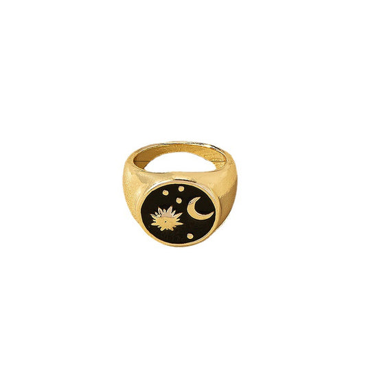 European and American New Stars, Moon Drops, Oil, Wide Face Ring, Unique Design, Versatile Ring Wholesale