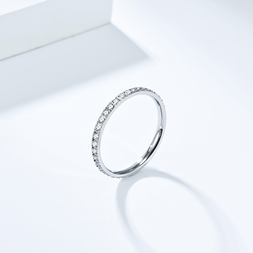 Planderful Titanium Zircon Ring For Women 2mm Inlay Gypsy Star Band Fashionable High End Jewelry