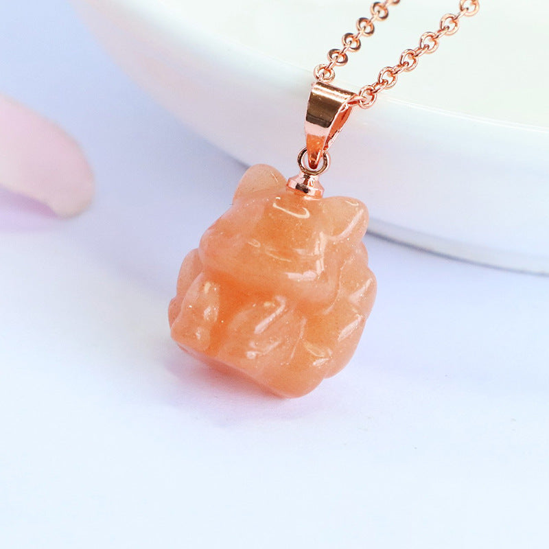 Orange Moonstone Nine-Tailed Fox Pendant — No Chain