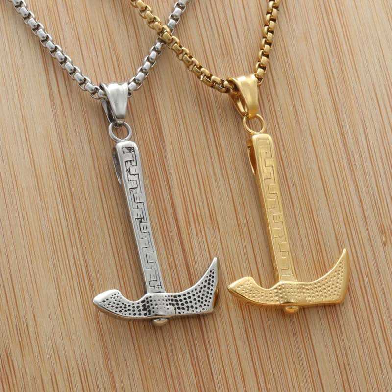 Titanium Steel Punk Axe Pendant Necklace for Men - Retro Trendy Design by Planderful