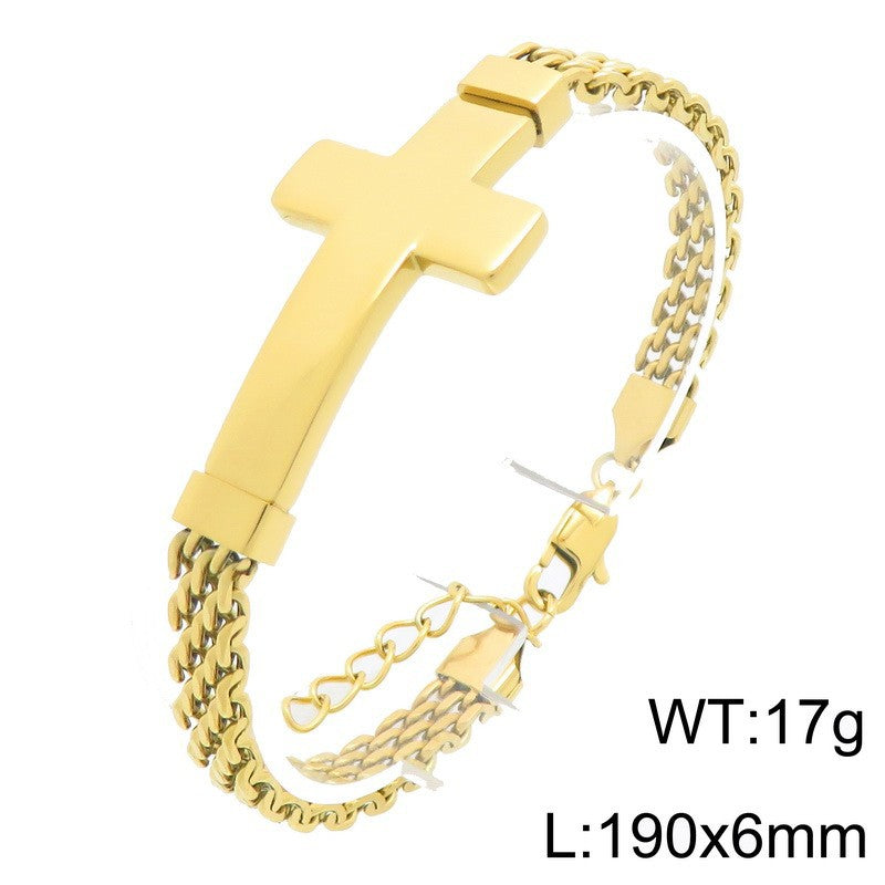 Strap Chain Bracelet – Street Shot Mesh Chain With Extension Chain Cross Curved Bar