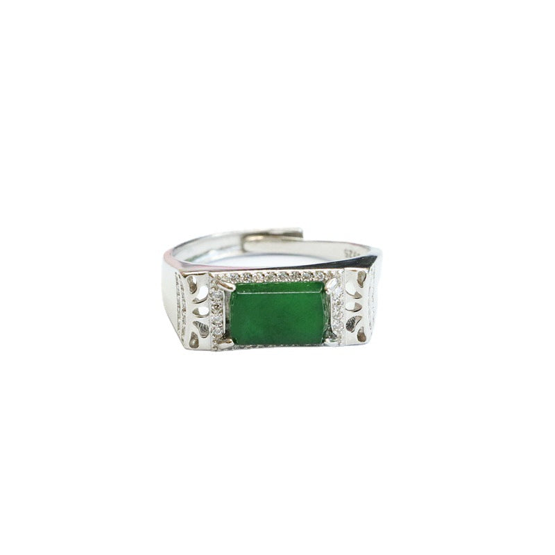 Sterling Silver and Jade Adjustable Rectangle Ring