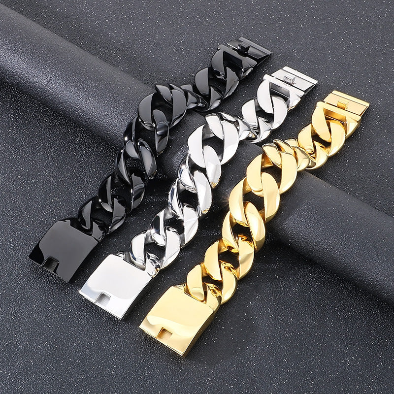 Mens Bold Stainless Steel Cuban Chain Bracelet Planderful