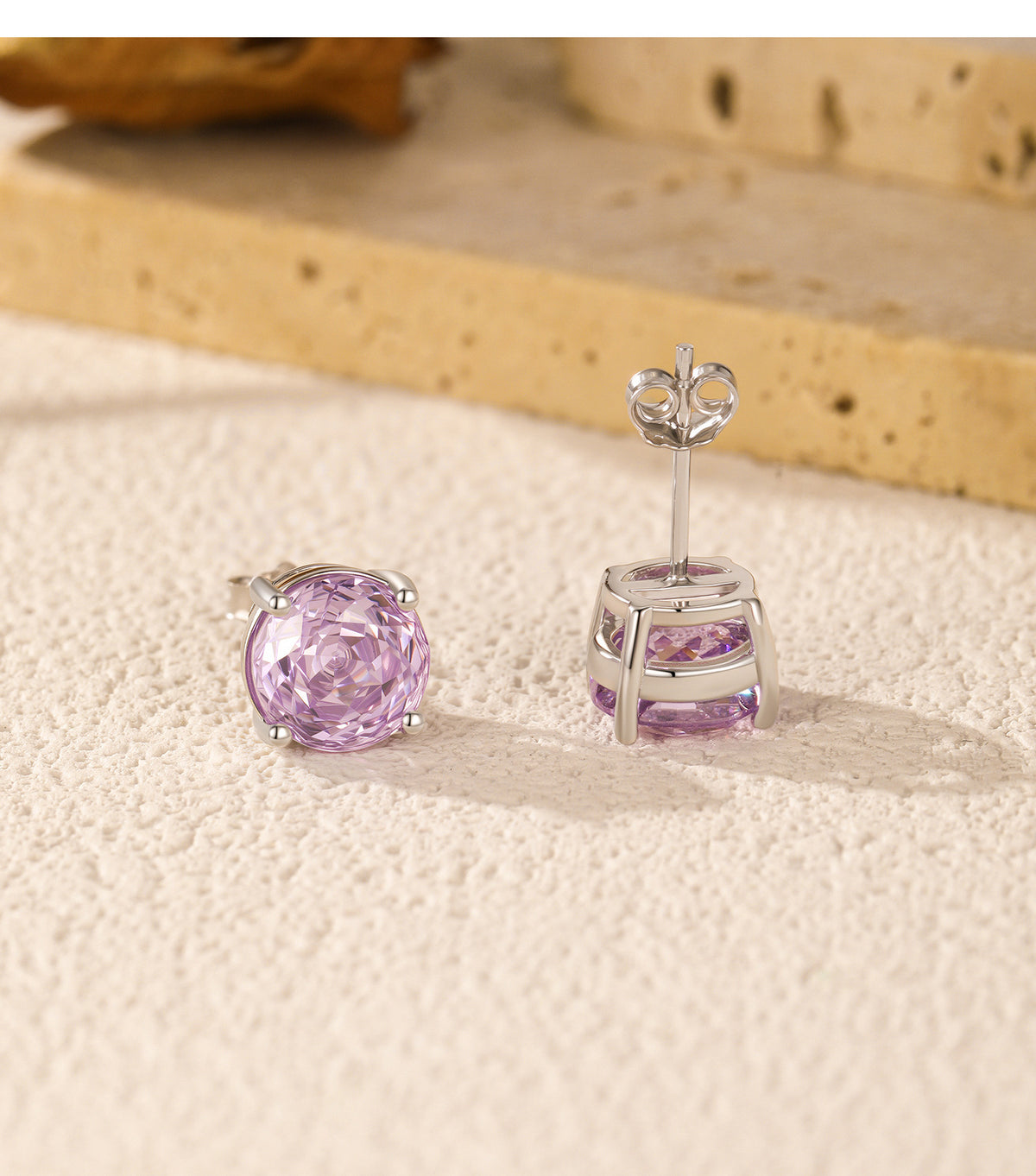 925 Sterling Silver Violet Rose-Cut Zircon Stud Earrings