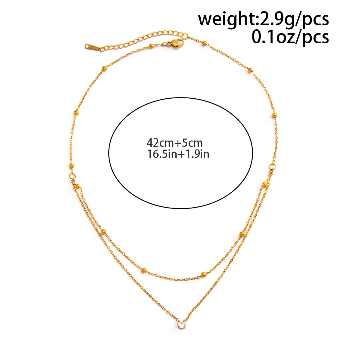 Round Bead Double-Layer Stainless Steel Necklace