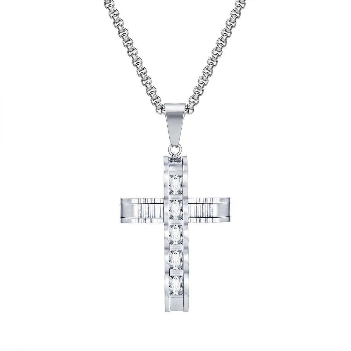 Cross Zircon Stainless Steel Necklace for Men