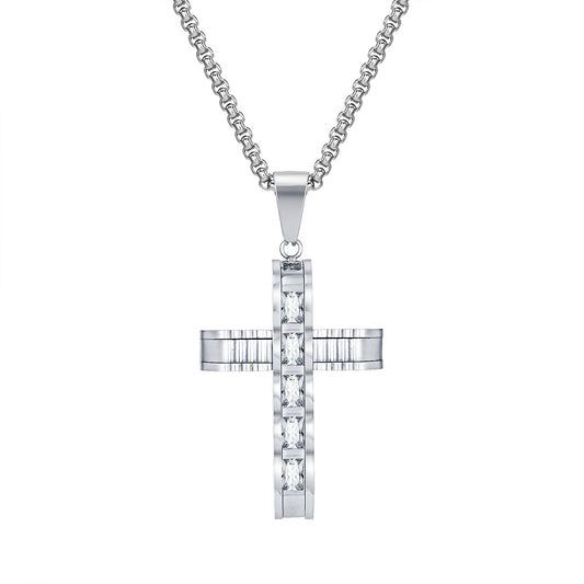 Cross Zircon Stainless Steel Necklace for Men