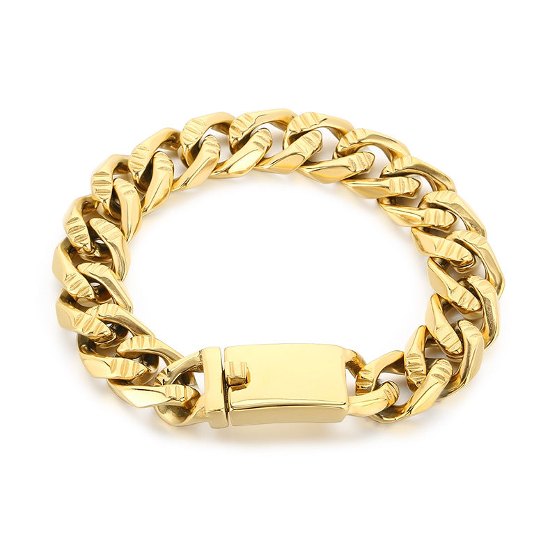 Hip-Hop Vacuum Plating – Horizontal Cuban Chain Stainless Steel Men's Bracelet