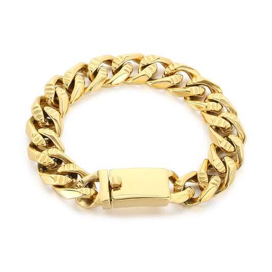 Hip-Hop Vacuum Plating – Horizontal Cuban Chain Stainless Steel Men's Bracelet