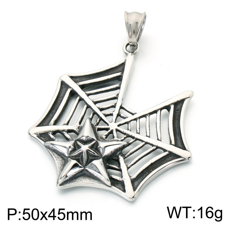 Halloween Diablo Skull Spider Web Pendant Diablo Old Gothic Spider Men's Stainless Steel Necklace