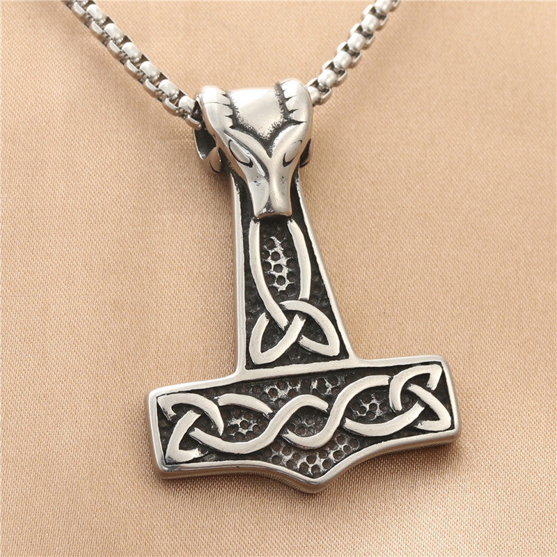 Titanium Steel Viking Hammer Pendant - Trendy Punk Necklace for Men