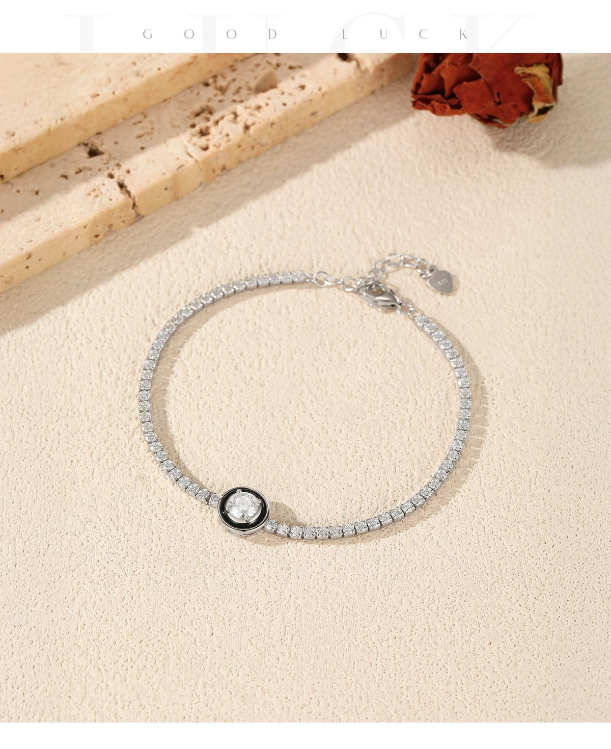 925 Sterling Silver Black Enamel Tennis Zircon Bracelet