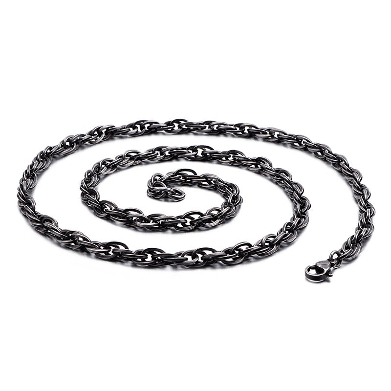 Black Stainless Steel Necklace _ Black Flower Blue Necklace Square Double Buckle Chain,