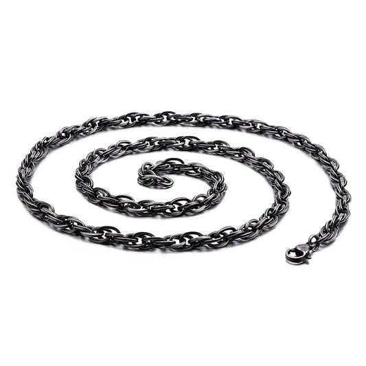Black Stainless Steel Necklace _ Black Flower Blue Necklace Square Double Buckle Chain,