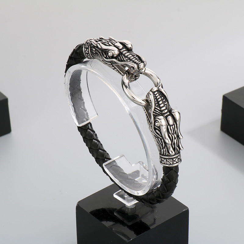 Antique Zodiac Leather Rope Bracelet – Leader Tiger Head Anchor Titanium Steel Men's Leather