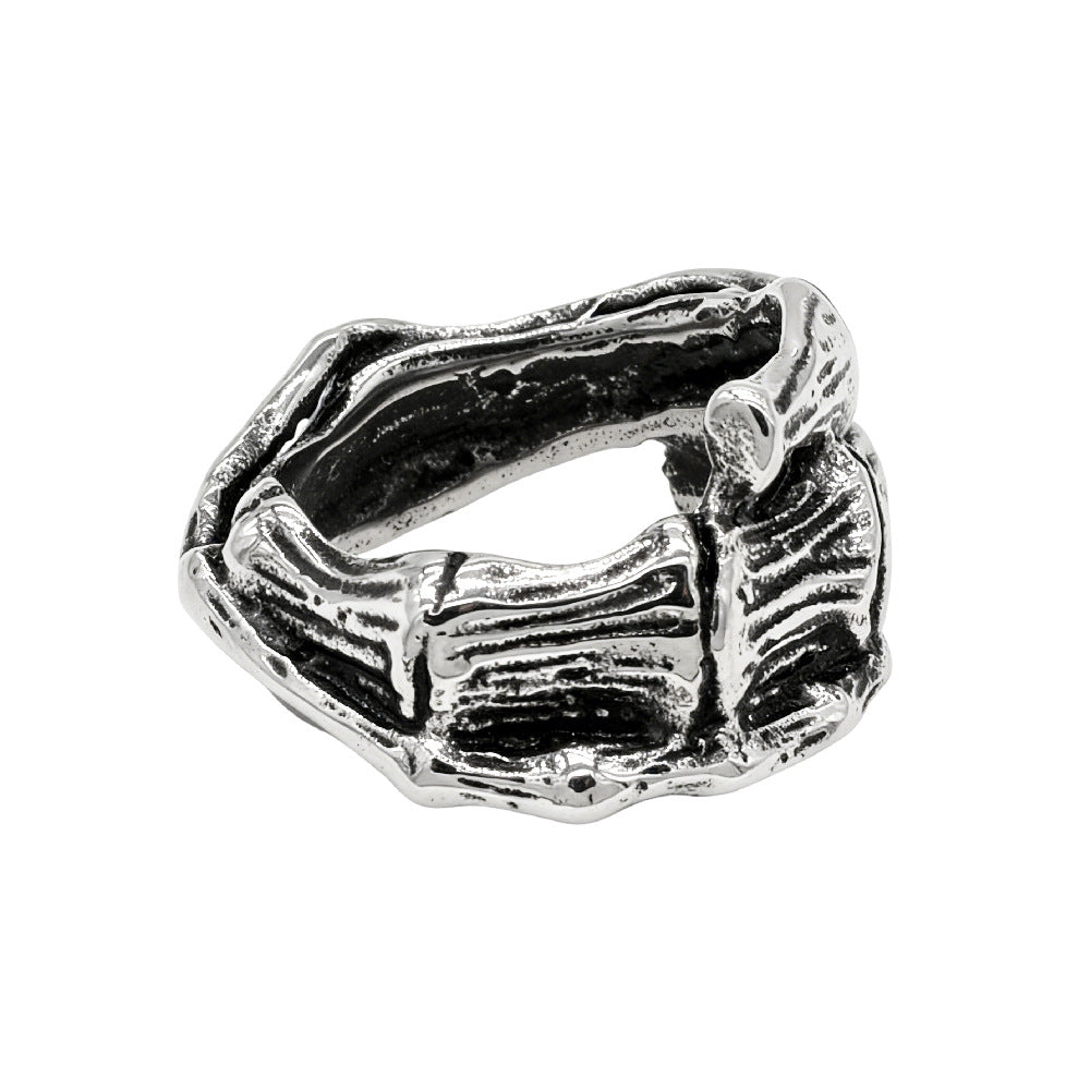 Planderful Titanium Steel Ring Personalised Retro Bamboo Protection Statement Unisex For Men And Women