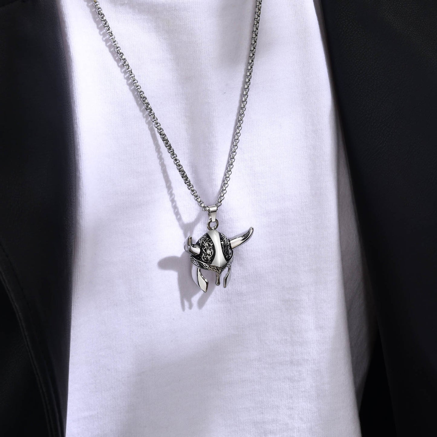 Stainless Steel Celtic Knot Viking Mask Pendant Necklace