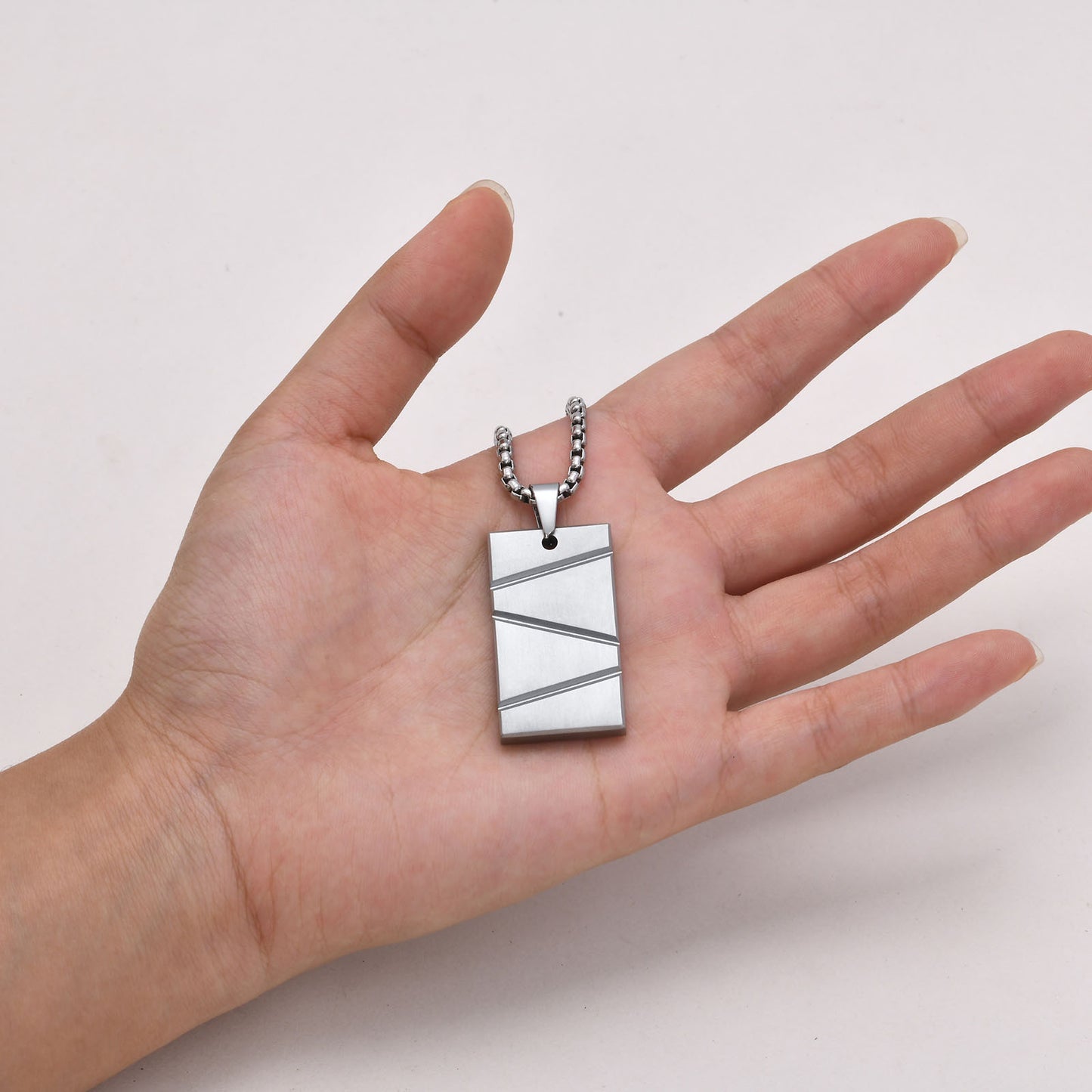 Titanium Steel Geometric Pendant Necklace for Men Engrave