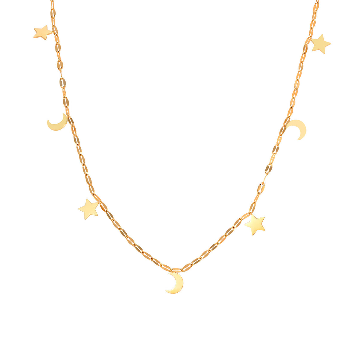 Ladies Stainless Steel Lip Chain Star Moon Necklace Gold