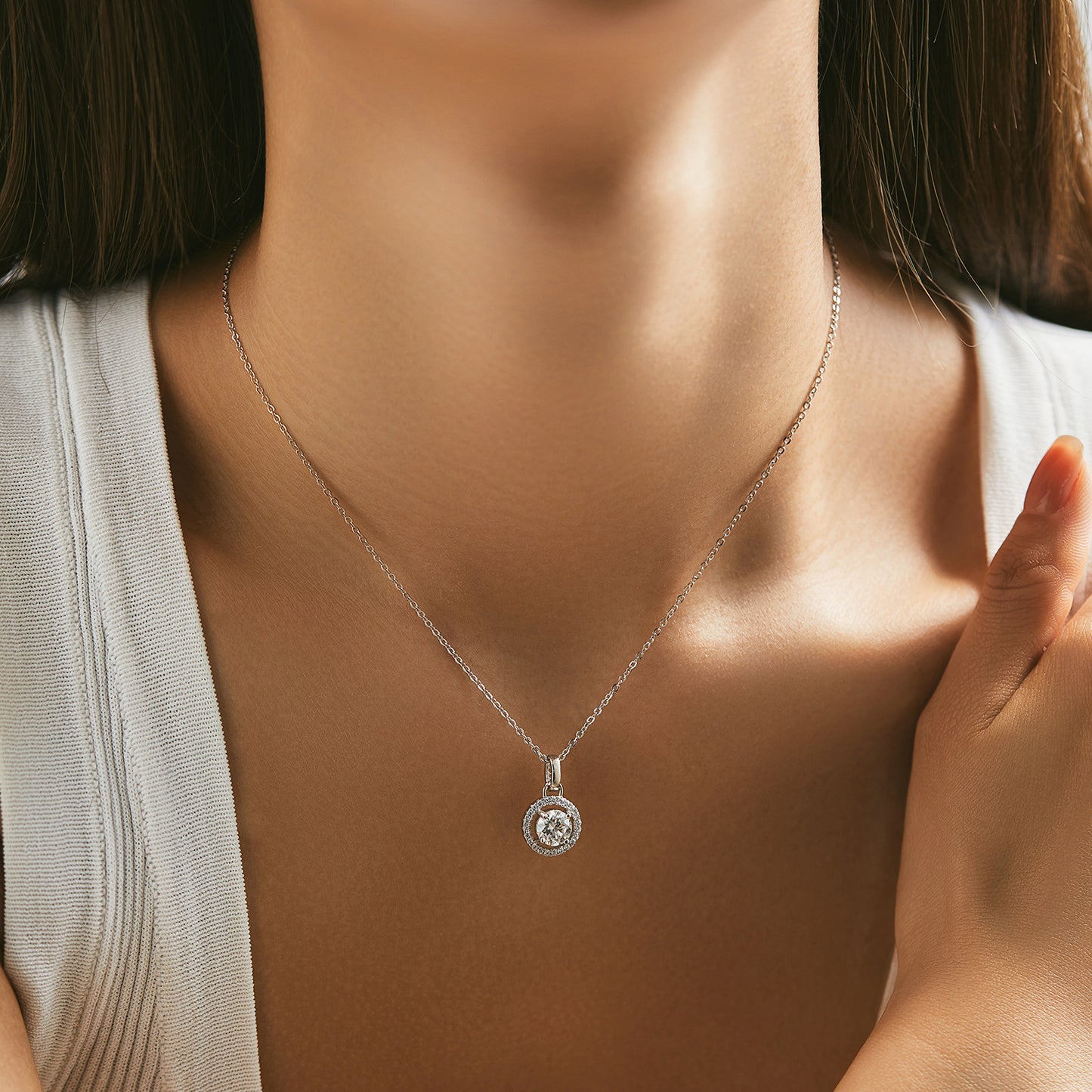 Luxurious French Pendant Necklace with 1 Carat Moissanite in Sterling Silver
