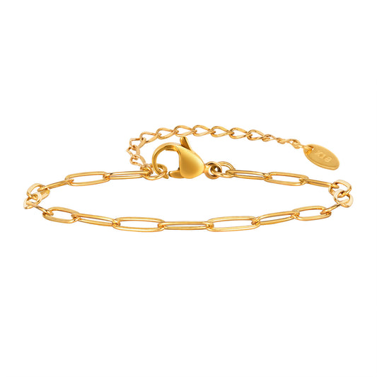 Stainless Steel Rectangular Chain Bracelet Gold Tone Lady