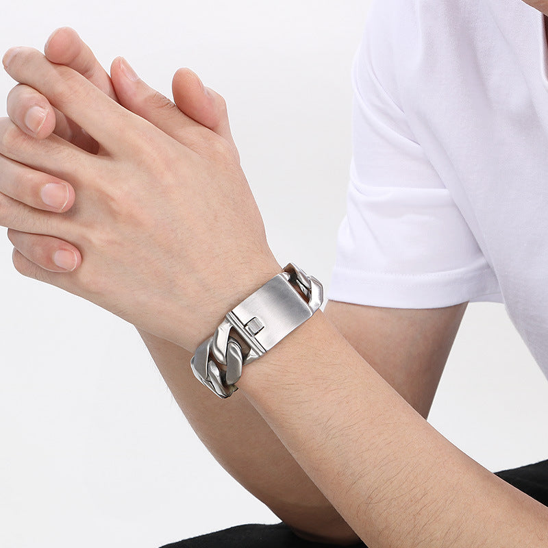 Planderful Mens Titanium Steel Cuban Chain Bracelet