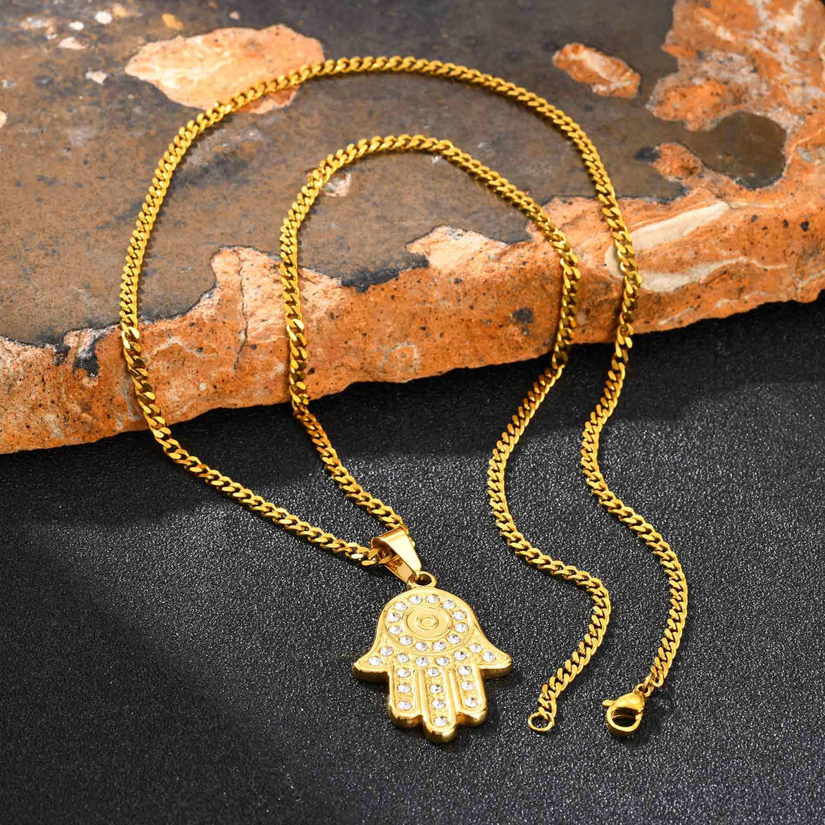 Fatima Hand Zircon Stainless Steel Pendant