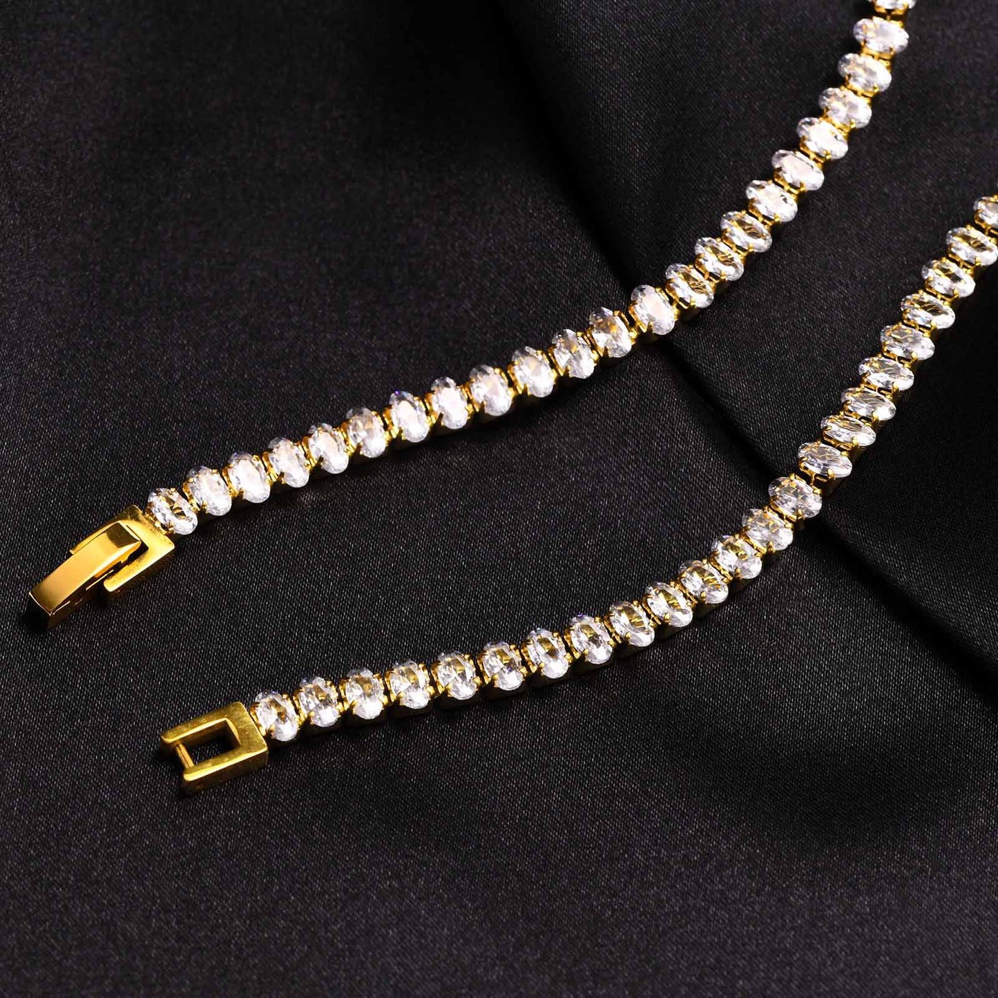 Tennis Bracelet Necklace, Stainless Steel Green Zircon Jewelry