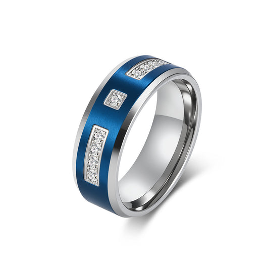 Stainless Steel Zircon Two-Color Ring Men's