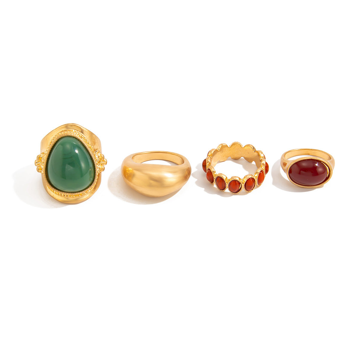 Planderful Vienna Verve Ethnic Style Ring Set For Women Exaggerated Inlaid Stone Statement Jewelry