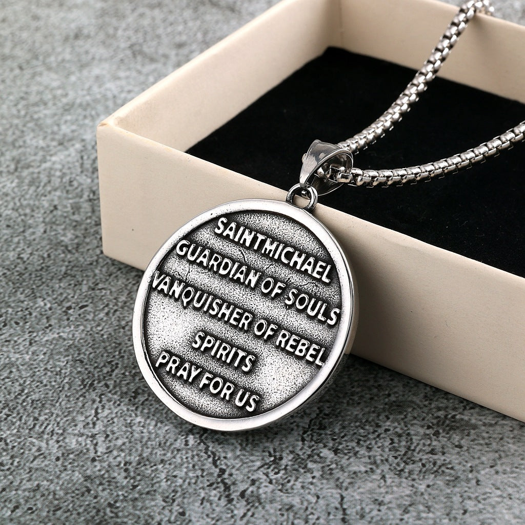 Vintage Angel Stainless Steel Men's Pendant Necklace