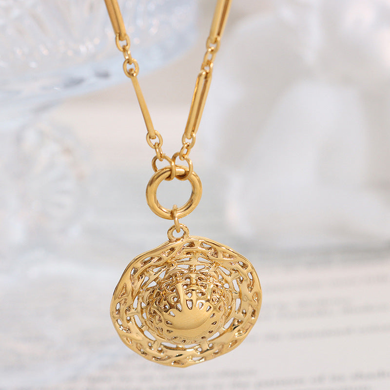 Metal Hollow Straw Hat Necklace and Earrings Set for Women