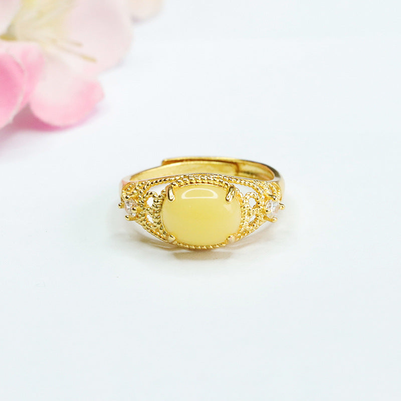 Hollow Ring Crafted from Sterling Silver and Beeswax Amber