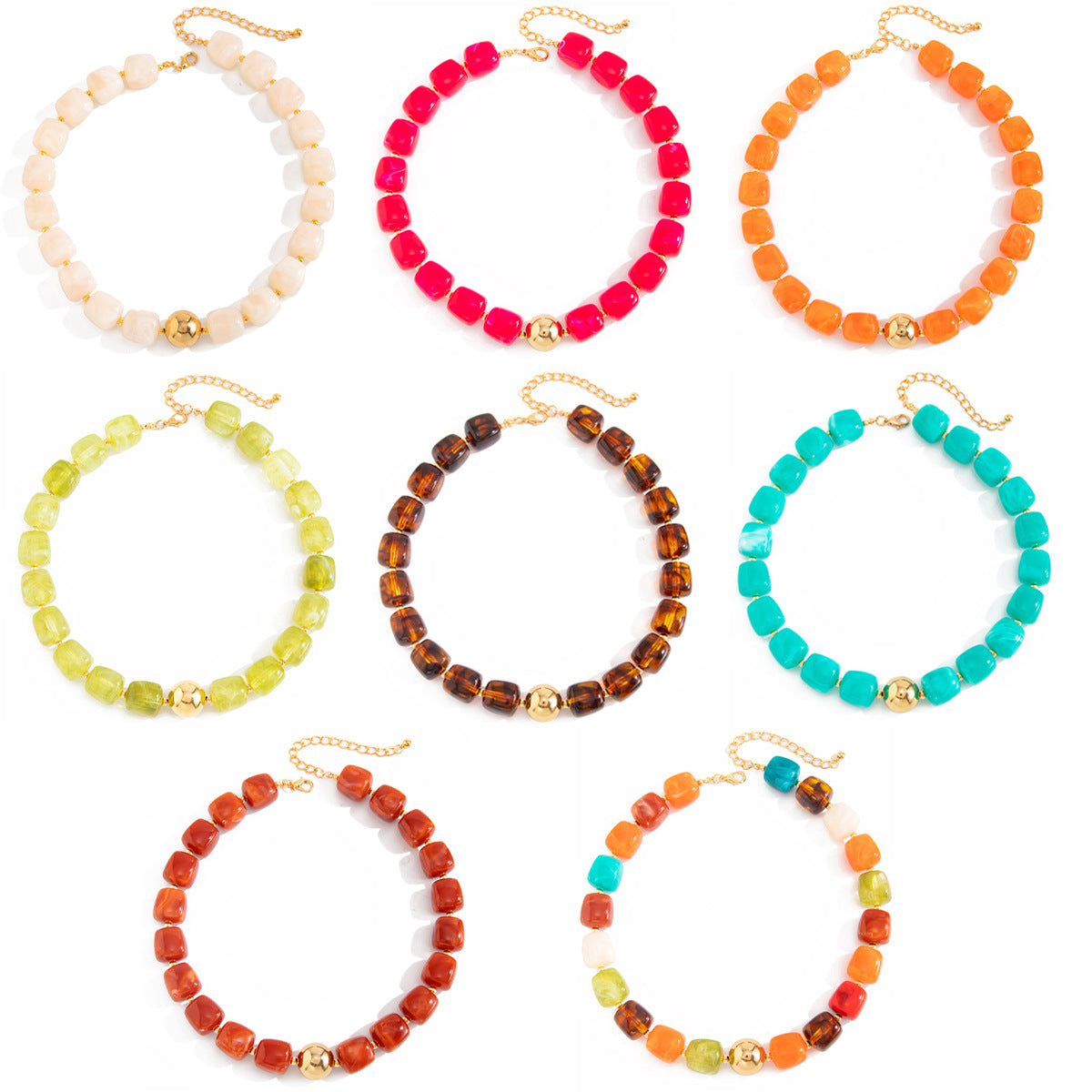 Design Color Resin Beaded Necklace Holiday Style Smudged Multi-Color Collarbone Necklace