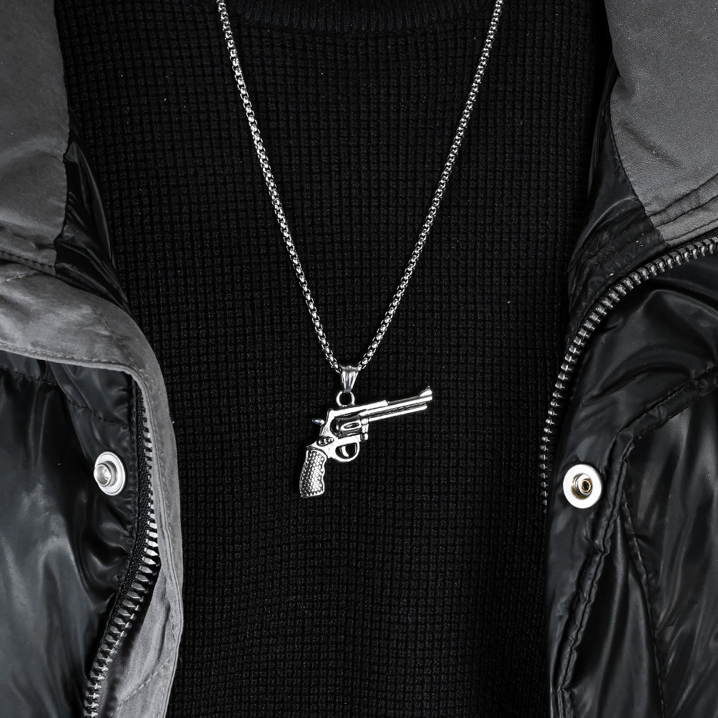 European and American Hip Hop Titanium Steel Revolver Necklace
