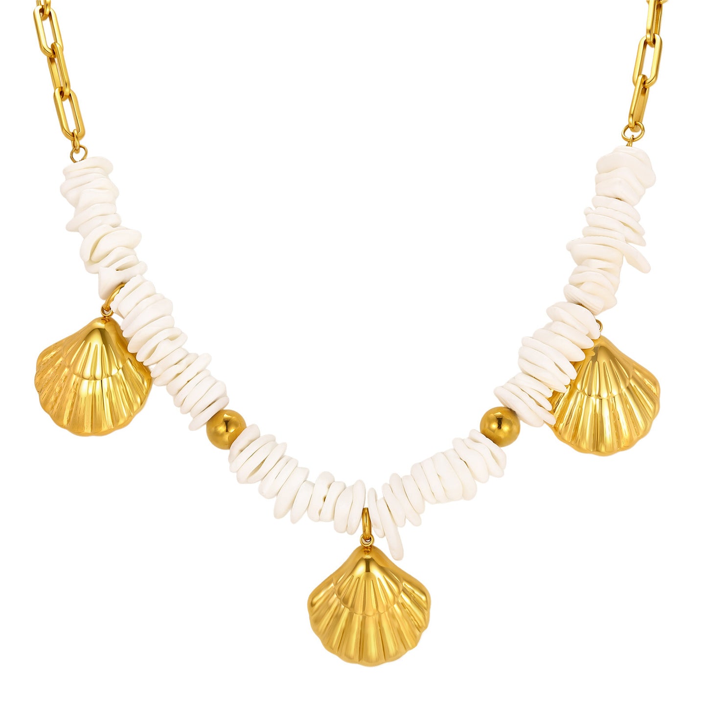 Stainless Steel Irregular Square Metal Shell Marine Series Necklace